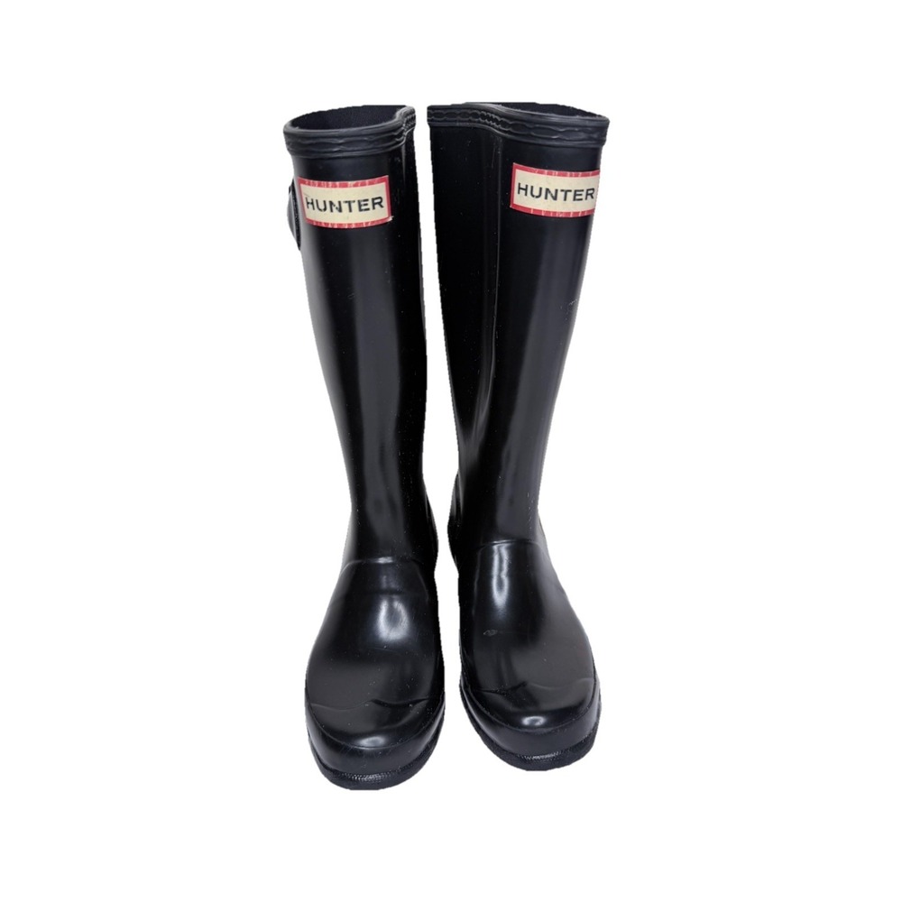 Hunter Big Kids Original Gloss Rain Boots Size 1 Black Waterproof Buckle Strap